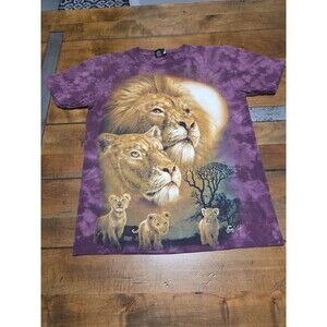 Vintage Caballo The Mountain Lion Family Purple Tie Dye T Shirt Wildlife Graphic